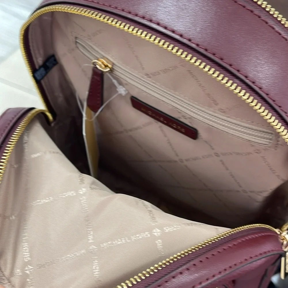 Michael Kors Jaycee Medium Pebbled Leather Backpack Oxblood/Golden NWT
